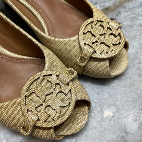 Tory Burch Mini Miller Open-Toe Wedge Shoes in trench tan women’s 8.5 - Picture 8 of 14